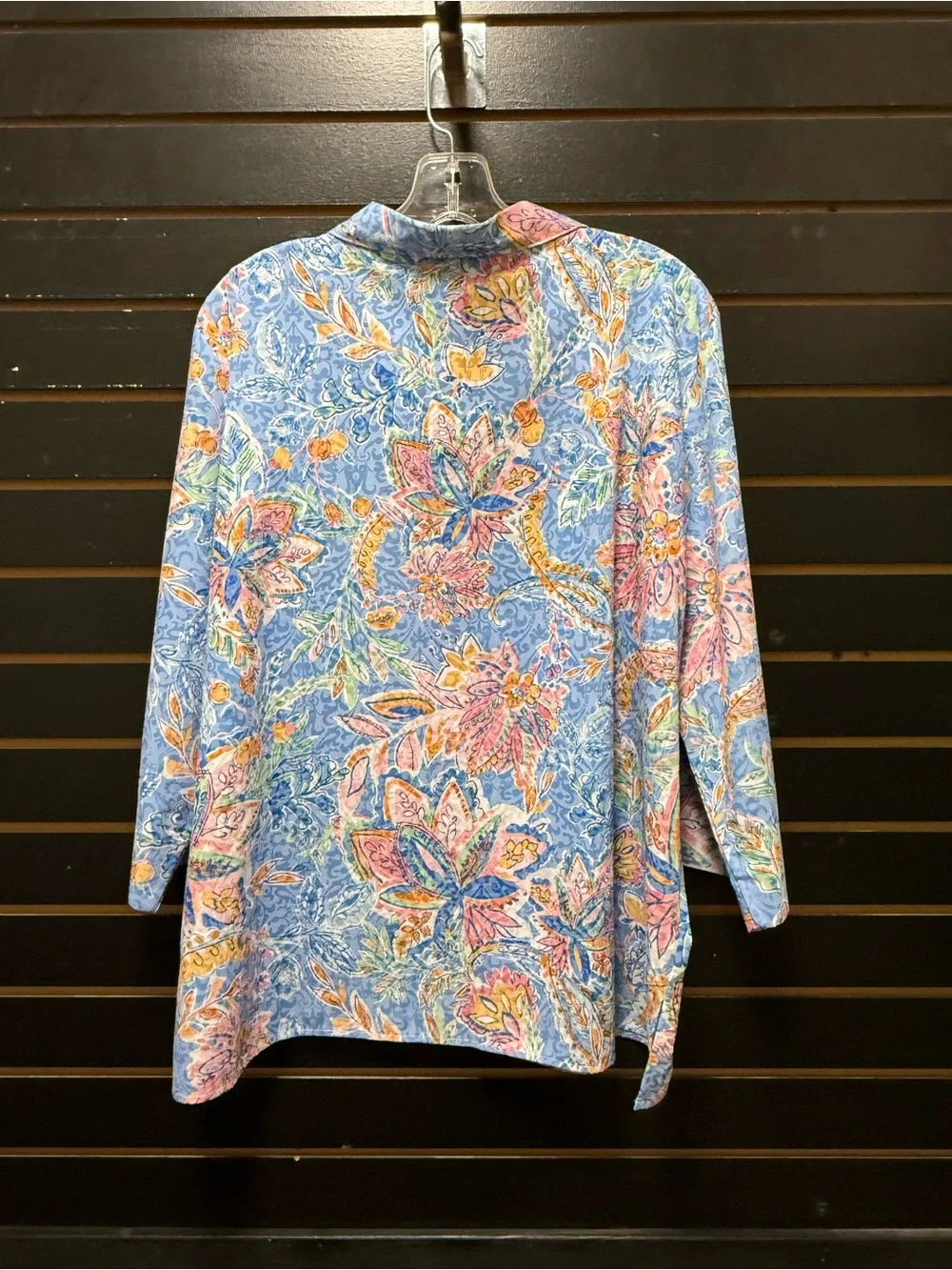 Alfred Dunner Women’s XL Blue Floral Paisley Button Front 3/4 Sleeve Blouse